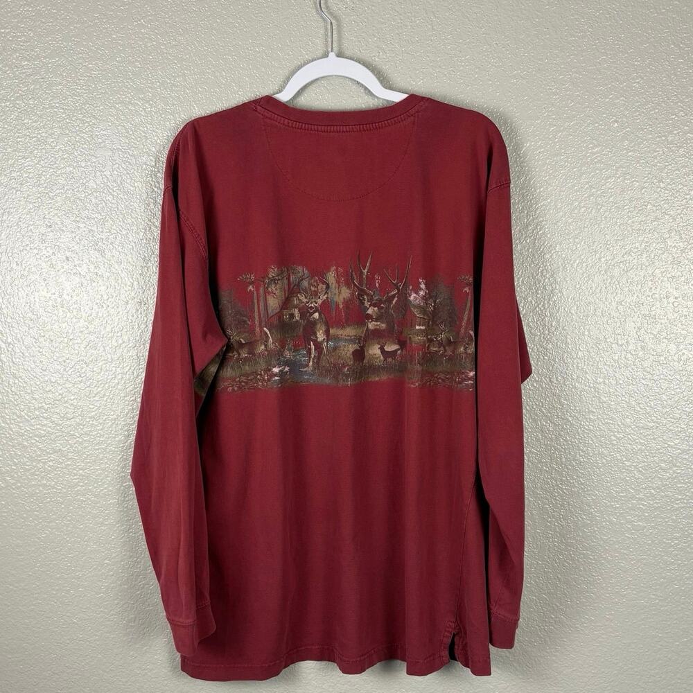 Sun River Men’s Size XL Maroon Deer Forest Graphic 100% Cotton Long Sleeved Tee - Picture 4 of 7